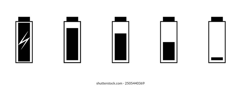 Características de carga rápida de la batería y el icono de problemas en negro sobre fondo blanco eps 10.