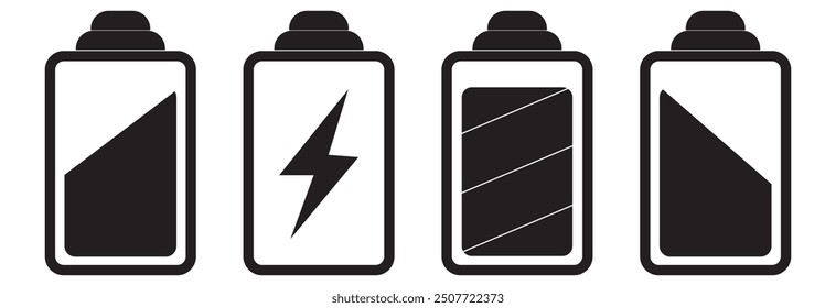 Características de carga rápida de la batería y el icono de problemas en negro y colorido diseño de estilo eps 10