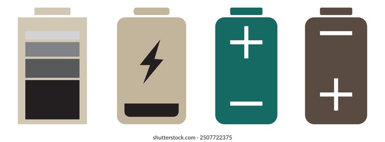 Características de carga rápida de la batería y el icono de problemas en negro y colorido diseño de estilo eps 10