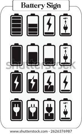 Battery fast charging features and issues icon set in black and colorful style. Battery symbols with fast charging,  exclamation, low, plus, minus, tick and full charge signs