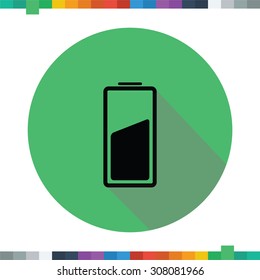 Battery flat icon in a green circle with a long shadow.