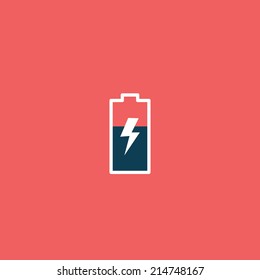 Battery, flat icon isolated on a red background for your design, vector illustration