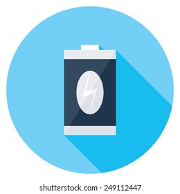  Battery flat icon. Modern flat icons with long shadow effect in stylish colors. Icons for Web and Mobile Application. EPS 10.