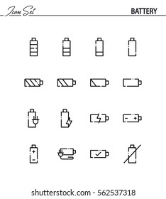 Battery flat icon set. Collection of high quality outline symbols for web design, mobile app. Battery vector thin line icons or logo.