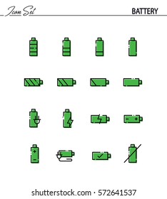 Battery flat icon set. Collection of high quality outline symbols for web design, mobile app. Battery vector thin line icons or logo.
