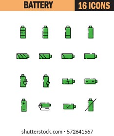Battery flat icon set. Collection of high quality outline symbols for web design, mobile app. Battery vector thin line icons or logo.