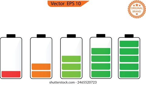 Battery flat icon set on transparent background. 