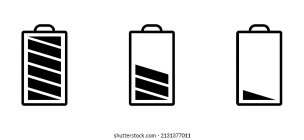 Battery flat line icons set. Battery with different levels of charge indicator. Simple flat vector illustration for web site or mobile app.