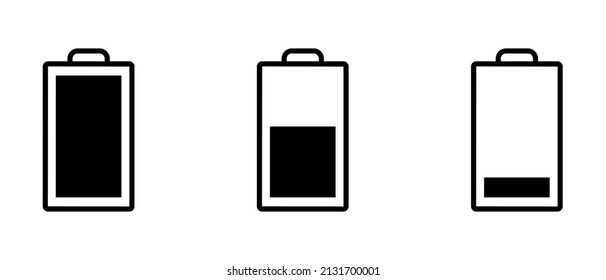 Battery flat line icons set. Battery with different levels of charge indicator. Simple flat vector illustration for web site or mobile app.