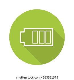 Battery flat linear long shadow icon. Smartphone battery charge level indicator. Vector line symbol