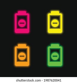 Battery four color glowing neon vector icon