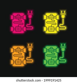 Battery four color glowing neon vector icon