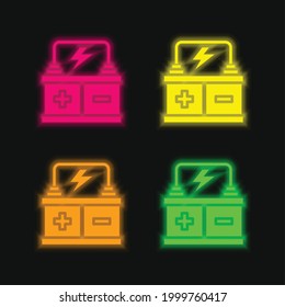 Battery four color glowing neon vector icon