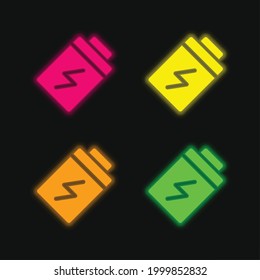 Battery four color glowing neon vector icon