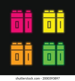 Battery four color glowing neon vector icon