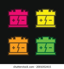 Battery four color glowing neon vector icon
