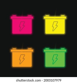Battery four color glowing neon vector icon