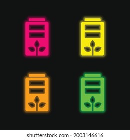 Battery four color glowing neon vector icon