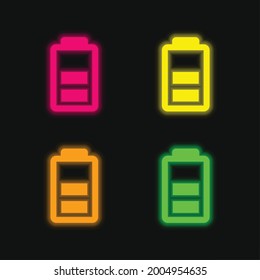 Battery four color glowing neon vector icon