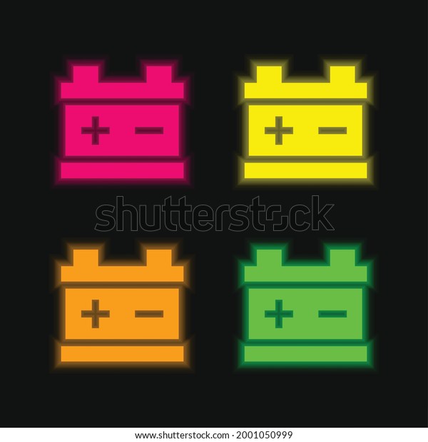 Battery four color\
glowing neon vector\
icon