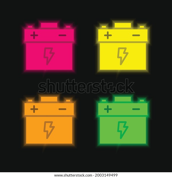 Battery four color\
glowing neon vector\
icon
