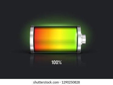 Battery full charge status with lighting. Vector illustration.