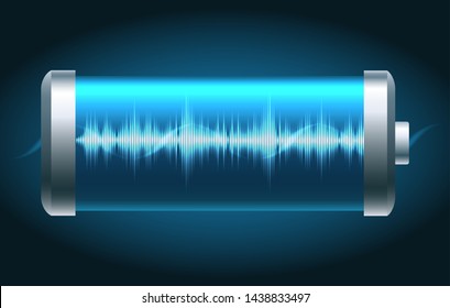 Batería llena de carga. Símbolo de carga de batería de gran potencia, signo de carga de baterías eléctricas, ilustración vectorial de tecnología de energía moderna