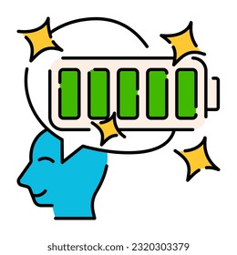 Battery full energy Mood Mental Health Doodle Icon Colorful outline Button Design