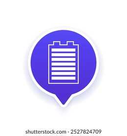 Icono de batería completamente cargada, pictograma de Vector blanco
