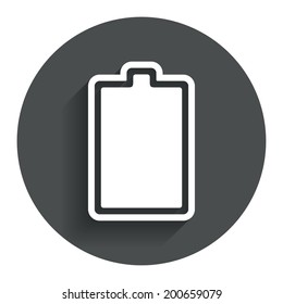 Battery fully charged sign icon. Electricity symbol. Circle flat button with shadow. Modern UI website navigation. Vector