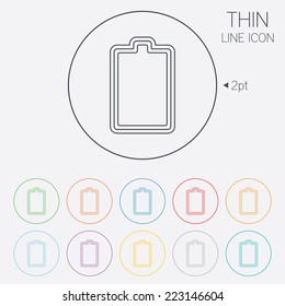 Battery fully charged sign icon. Electricity symbol. Thin line circle web icons with outline. Vector