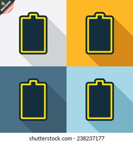 Battery fully charged sign icon. Electricity symbol. Four squares. Colored Flat design buttons. Vector