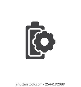 Battery with gear vector icon. filled flat sign for mobile concept and web design. Gear and Battery glyph icon. Energy management, power settings symbol, logo illustration. Vector graphics