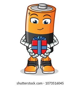 battery give a present mascot vector cartoon illustration