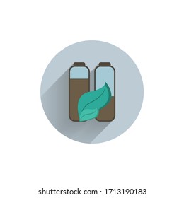 battery green leaf colorful flat icon with shadow. pollution icon