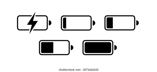 Battery GSM vector icons set. Concept power, energy, low , full, emplty, load. UI elements symbols