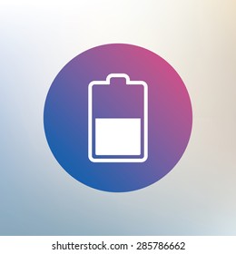 Battery half level sign icon. Low electricity symbol. Icon on blurred background. Vector