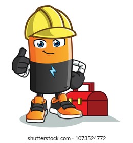 battery handy man vector cartoon illustration
