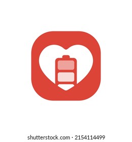 Battery health icon vector. Charging heart logo symbol