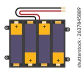 Battery holder with 4 installed AA batteries. Flat style vector illustration isolated on a white background