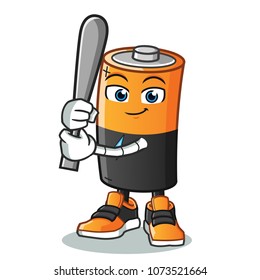 battery holding a bat mascot vector cartoon illustration