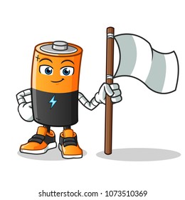 battery holding flag mascot vector cartoon illustration