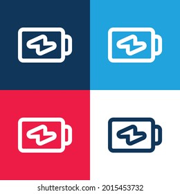 Battery Horizontal Outline With A Bolt blue and red four color minimal icon set