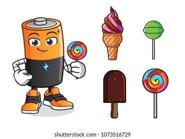 battery ice cream mascot vector cartoon illustration