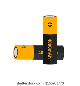 battery icon. 2 two, double A type size of power item, 4000 mah. Dry alkaline electrical energy cylinder cell. Rechargeable cylindrical object. Flat vector illustration isolated on white background