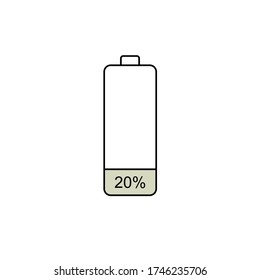 Akku-Symbol mit 20 % verbleibendem Strom. Vektorgrafiken