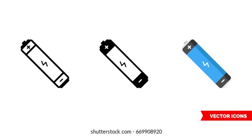 Battery icon of 3 types: color, black and white, outline. Isolated vector sign symbol.
