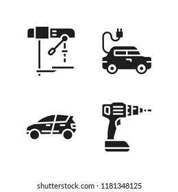 battery icon. 4 battery vector icons set. electric car, drill and eco car icons for web and design about battery theme