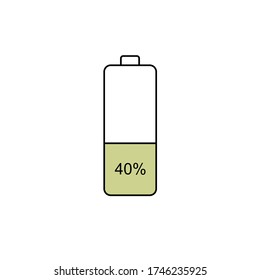Battery icon with 40% remaining power left. vector illustrations