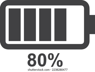 Icono de la batería, vector negro del icono de carga del 80%
